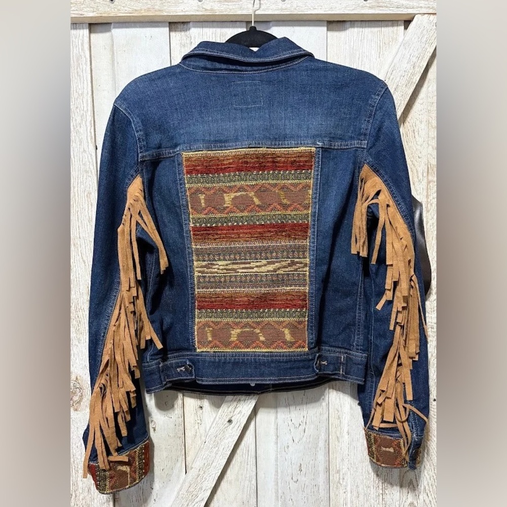 Upcycled Western Fringe Denim Jacket SZ: M